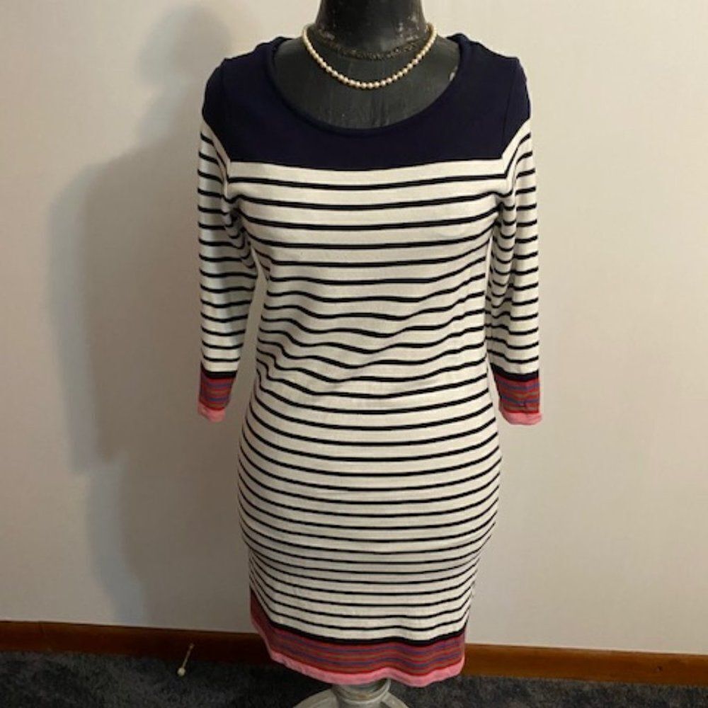 Fleur Bleue 3/4 quarter sleeves Blue, White sweater dress, size Small